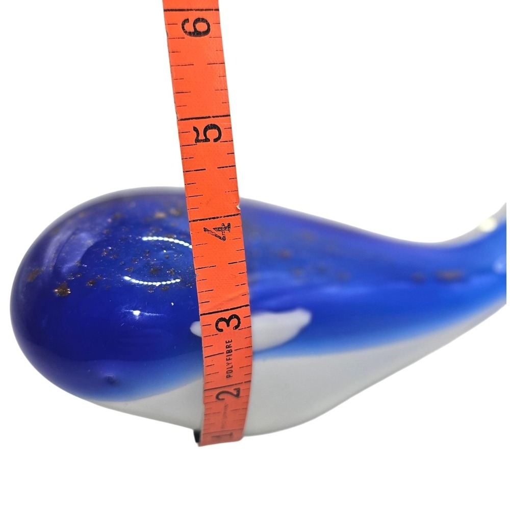 Large Blue Art Glass Whale Figurine Coastal Beach House Ocean Decor 9" Length - Picture 8 of 10